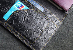 Handmade long leather wallet floral passport leather clutch wallet for women men zip - EverHandmade