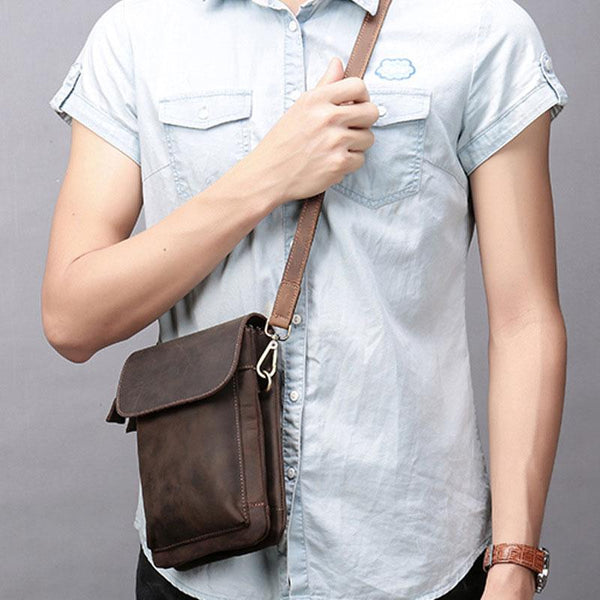 Cool Dark Brown Leather Mens Belt Pouch Small Side Bag Waist Belt Bag For Men FY01592115