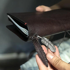 Fashion Leather Black Mens Travel Wallet Notebook Bifold Long Wallet Passport Wallet for Men