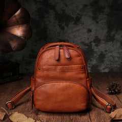 Vintage Leather Brown Womens Backpack Travel Backpack Red School Backpack for Women