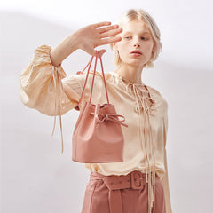Stylish Leather Pink Womens Bucket Purse Crossbody Bag Barrel Shoulder Bag for Women