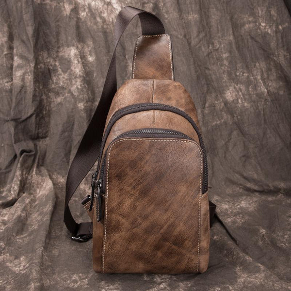 Brown Cool LEATHER MENS 8 inches Sling - Back View