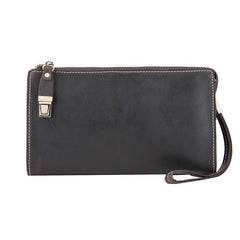 Brown MENS LEATHER Wristlet Wallet SLIM ZIPPER CLUTCH WRISTLET PURSE BAG CLUTCH BAG FOR MEN