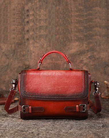 Womens Red Leather Satchel Bag School Shoulder Bag Best Crossbody Purse for Ladies