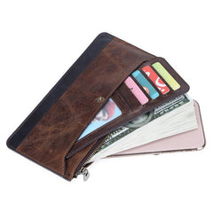 Vintage Coffee Mens Slim Leather Long Wallet - Open View