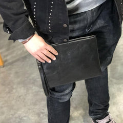 Genuine Leather Mens Clutch Cool Slim Wallet Zipper Clutch Wristlet Wallet for Men