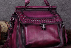 Vintage Leather Handbag Purse Rivet Shoulder Bag Purse For Women - EverHandmade