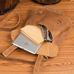 Dark Brown Leather 8 inches Mens Small Saddle Messenger Bags Shoulder Bags for Men