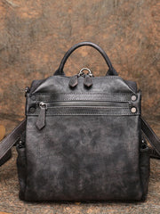 Vintage Coffee Leather Rucksack Womens School Backpack Ladies Leather Backpack Purses