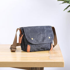 Wax Canvas Leather Mens Dark Gray Small Side Bag Courier Bag Khaki Messenger Bag for Men