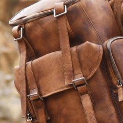 Cool Brown Leather Mens Backpack Large Brown Travel Backpack Hiking Backpack for men