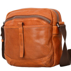 Cool Black Leather Men Small Square Side Bags Tan Fashion Messenger Bag Postman Bag For Men
