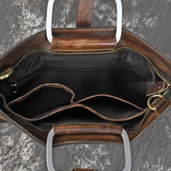 Vintage Brown Leather Men's 12‘’ Laptop Briefcase Handbag Slim Professional Briefcase For Men