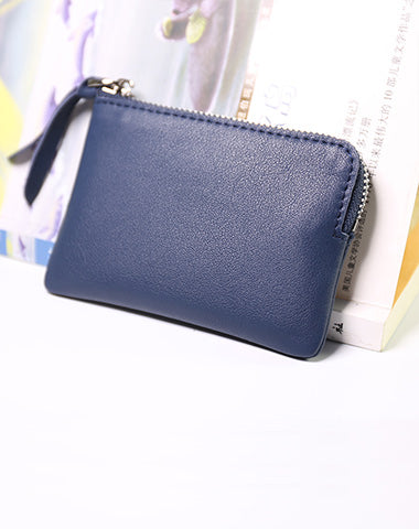 Cute Women Leather Mini Zip Coin Wallet Navy Coin Wallets Small Slim Zip Change Wallet For Women