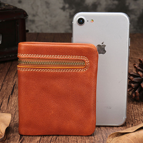 Vintage Brown Leather Womens Bifold Small Wallet Vertical Wallet for Women DDJ00951040