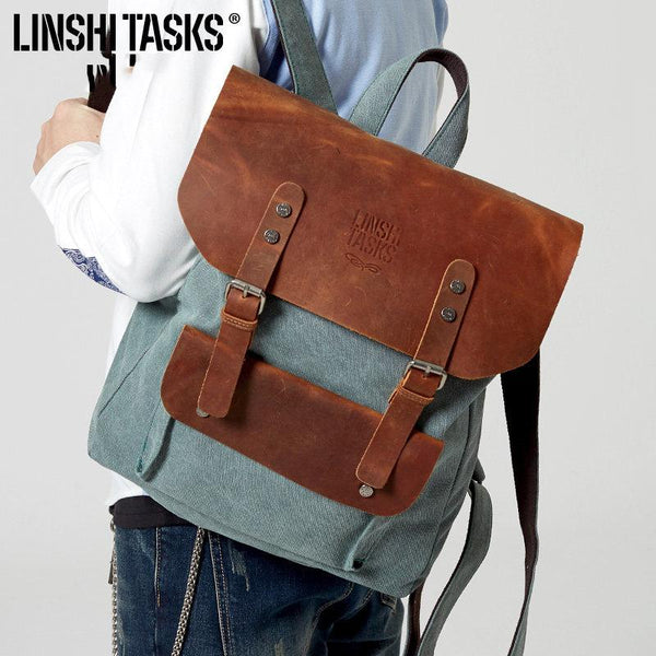 Fashion Canvas Leather Womens Army Green Backpack School Backpack Canvas Travel LST01891082