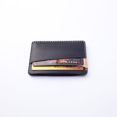 Handmade Beige Black Leather Women Men Small Card Holder Card Wallet for Men Women