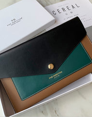 CONTRAST COLOR Gray Envelope Leather Womens Slim Clutch Purse Checkbook Long Wallet for Women