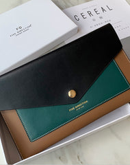 CONTRAST COLOR Gray Envelope Leather Womens Slim Clutch Purse Checkbook Long Wallet for Women