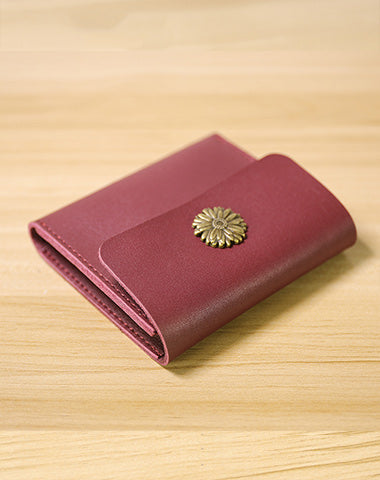 Cute Women Red Leather Slim Card Wallet Sunflower Coin Wallets Mini Change Wallets For Women