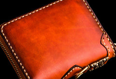 Handmade leather God Mahakala billfold biker wallet clutch zip wallet brown tooled - EverHandmade