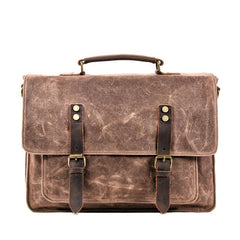 Waxed Canvas Leather Mens Green Casual 14‘’ Briefcase Handbag Messenger Bag Side Bag For Men