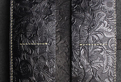 Handmade long leather wallet floral leather clutch wallet for women men zip - EverHandmade