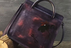 Genuine Leather Handbag Paiting Art Vintage Bag Crossbody Bag Shoulder Bag Purse For Women - EverHandmade