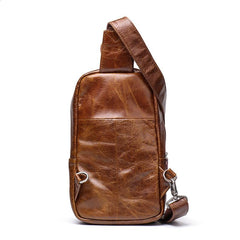 Brown Leather Men's Sling Bag Sling Backpack Chest Bag Black Sling Pack One Shoulder Backpack For Men