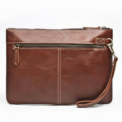 Large Brown MENS LEATHER SLIM ZIPPER CLUTCH Dark Coffee WRISTLET PURSE Envelope Briefcase Bag For Men