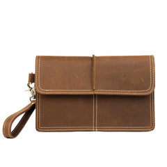 Cool Brown Mens long Wallet Wristlet Bag Clutch Wallet Envelope Wallet Mobile Bag for Men