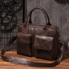 Cool Coffee Leather Mens Briefcase Work Handbag 15inch Laptop Bag Business Bag for Men