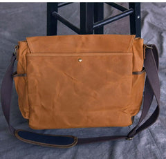 Canvas Leather Mens Large Khaki Side Bag 14'' Brown Messenger Bag Shoulder Bag For Men