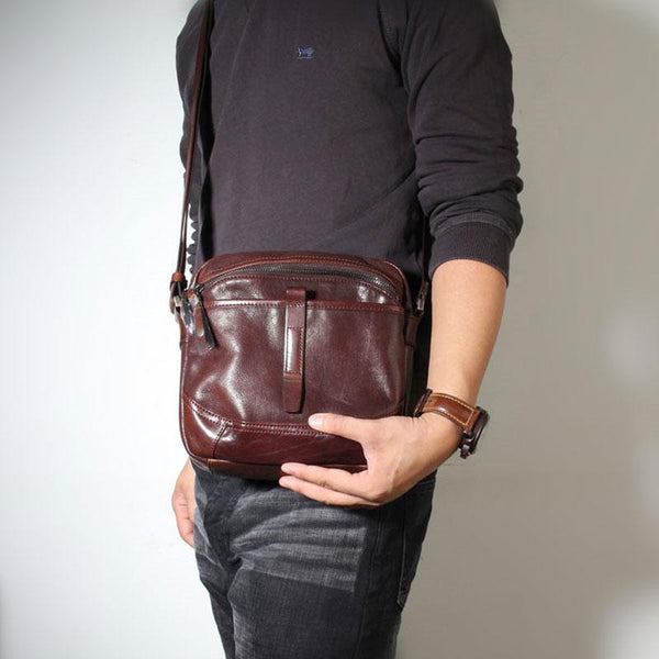 Genuine Leather Mens Cool Small Messenger Bag - Back View
