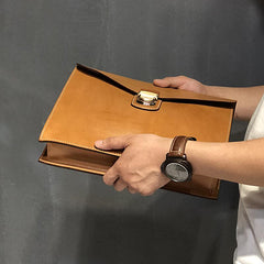 Handmade Leather Mens A4 Envelope Bag 10 inches Clutch Bag Business Documents Bag For Men