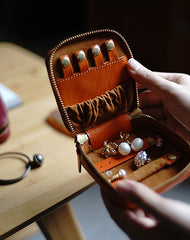 Cute Women Blue Leather Small Jewelry Organizer Mini Jewelry Portable Jewelry Storage Box For Women