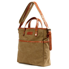 Cool Canvas Leather Mens Small Brown Messenger Bag Vertical Side Bag Shoulder Bag Tote Handbag For Men