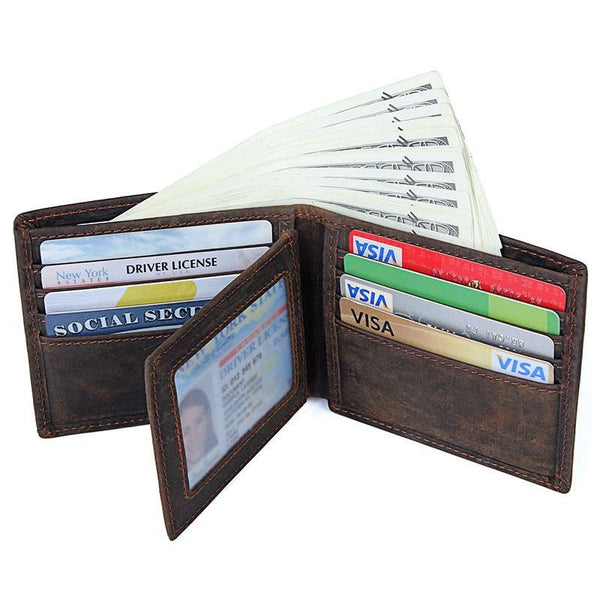 Coffee Mens Leather Bifold Wallet billfold Wallet - Back View
