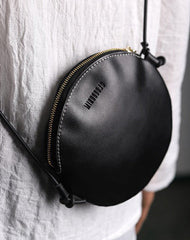 Cute Round LEATHER Slim Side Bag Brown WOMEN Circle SHOULDER BAG Small Crossbody Purse FOR WOMEN