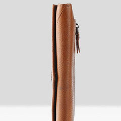 Handmade Leather Mens Cool Long Leather Wallet Bifold Envelope Clutch Wallet for Men