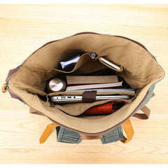 Waxed Canvas Leather Mens 17‘’ Lake Green Backpack Khaki Travel Backpack Dark Gray Hiking Backpack for Men