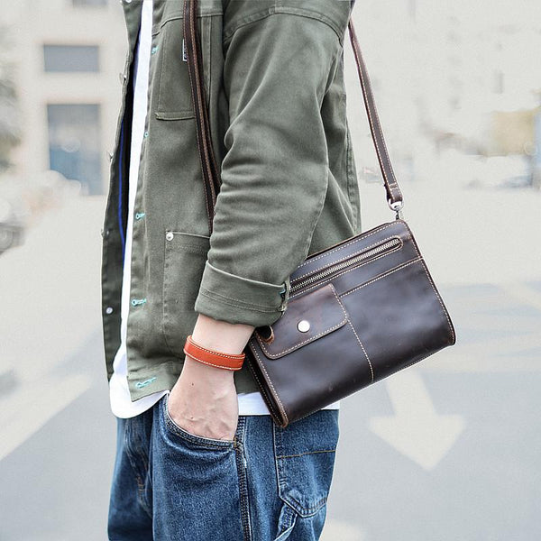 Cool Business Leather Mens Small Messenger Bag - Back View