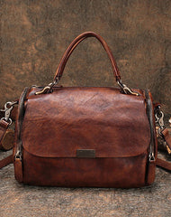 Wine Red Vintage Womens Leather Handbag Purse - Back View