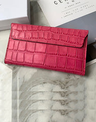 Cute Women Red Vegan Leather Long Wallet Crocodile Pattern Card Holder Clutch Wallet For Women