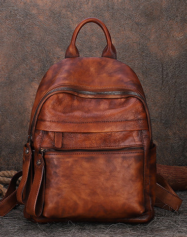 Best Vintage Brown Leather Rucksack Womens Vintage School Backpacks Leather Backpack Purse