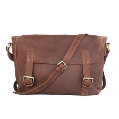 Brown Leather Mens Casual Courier Bags Messenger Bags 10 inches Postman Bag For Men