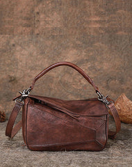 Vintage Green Leather Womens Cube Shoulder Bag - Open View