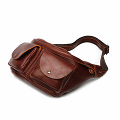 Black LEATHER MENS 10 inches FANNY PACK - Card Slots Detail