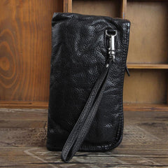 Genuine Leather Mens Cool Long Leather Wallet Cards Phone Zipper Clutch Wristlet Wallet for Men