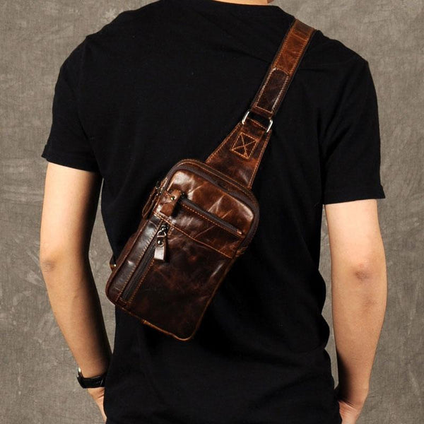 Leather Mens Cool Chest Bag Sling Bag Crossbody Sling Bags for men